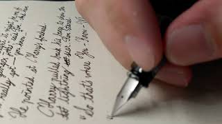 Wing Sung 3008 F nib. Pelikan 4001 Brilliant Black. Cursive Writing. BG music.