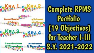 Complete RPMS Portfolio (19 Objectives) for Teacher I-III S.Y. 2021-2022