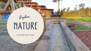 ASMR flowing water sounds. Unique water feature at Jasper Gates Resort & RV, Jasper National Park.