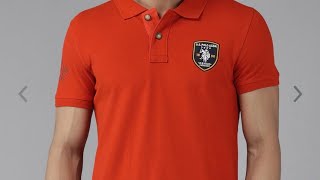 U S#Polo#Assn#Denim#Co#Men#Rust#Orange#Polo#Collar#Slim#Fit#T-shirt #Myntra #uspa