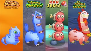 ALL Dawn Of Fire Vs My Singing Monsters Vs Raw Zebra Vs The Monster Explorers - Redesign Comparisons