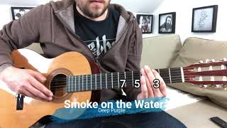 Absolute Beginner Guitar Lesson - Smoke on the Water - Deep Purple (no talking)