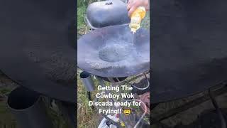 Prepping Cowboy Wok Discada for frying Chile Rellenos!