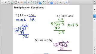 Solving One Step Equations with Decimals - 6th Grade