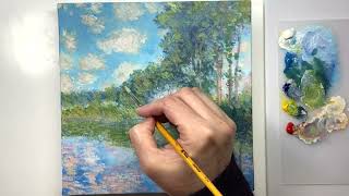 Paint Like Monet in an Easy Way/Poplars on the Epte /Acrylic Painting Tutorial For Beginners #482