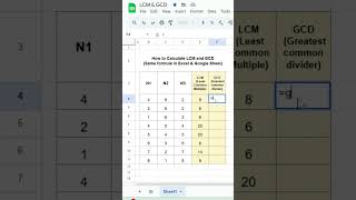 How To Calculate LCM and GCD in Excel / Google sheet #shortvideo