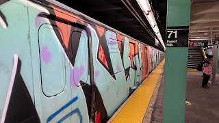 Graffitied R160 Departs Forest Hills for Jamaica Yard