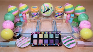 Mixing "Mentos" Pink vs Green vs Yellow Makeup Eyeshadow & Cracking Clay! Satisfying Slime ASMR!