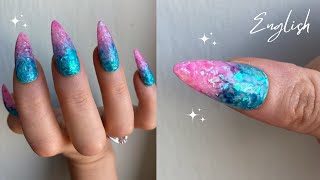 How to create Broken Glass Unicorn Nails Tutorial | ASMR Nail Studio + Voice | Real Speed