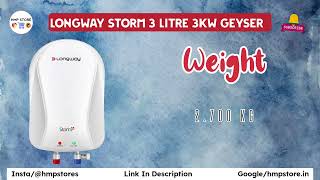 Longway Storm 3 Litre 3KW Geyser | Best Geyser Under 2000 In 2024 | Instant Geyser | Hmp Store