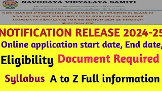 Navodya vidyalam class 11 notification release 2024-25 Eligibility,  @studentsmeekosameducation