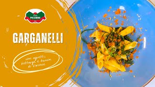 Garganelli con agretti, bottarga e buccia di limone