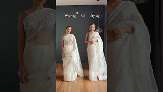 Wearing VS Styling A Organza Saree 🤍 #sareedraping #ootd #saree