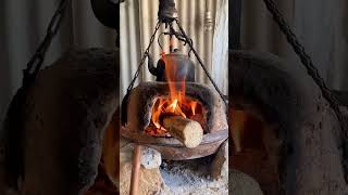 A technique for baking pancakes with a stove burning on top