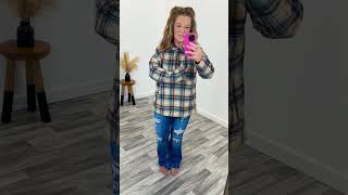 https://www.stbboutique.com/products/taupe-blue-plaid-flannel-button-hoodie-sm-xl #ootd #boutique