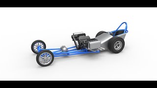 3D printable Front engine old school dragster with double supercharged V8 Scale 1:25 3D model vie