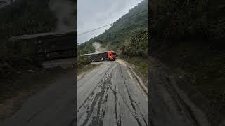 Heavy duty truck driving on a small road in a mountain village  #shorts #car