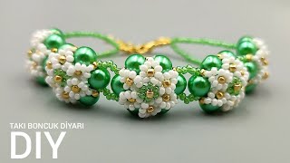 #diy //Çiçekli İnci Bileklik Yapımı // Flower Pearl bracelet   /How to make beaded bracelet