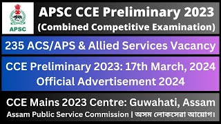 APSC CCE Preliminary 2023: Official Advertisement