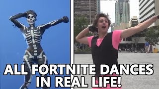 ALL *NEW* FORTNITE DANCES IN REAL LIFE! (Electro Swing, Sprinkler, Headbanger & MORE!)