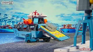 Set Majorette Creatix Logistic Freight Ship cu nava, camion si macara