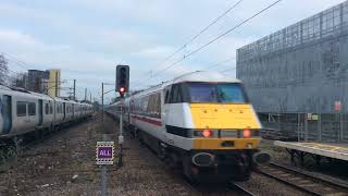 Class 91 seen passing Stevenage with two other trains