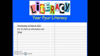 Y4 Literacy - Wednesday 3rd March