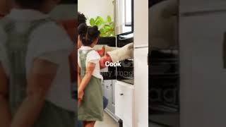 Mother and child cooking together