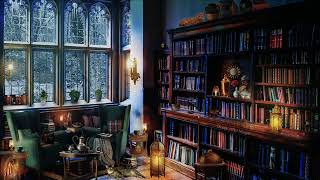 Winter Manor Library ❄️ ASMR Ambience fire, wind, purring, lots of turning pages 📚