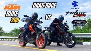 bajaj pulsar n250 vs ktm Duke 200 | drag race | insane battle 🔥