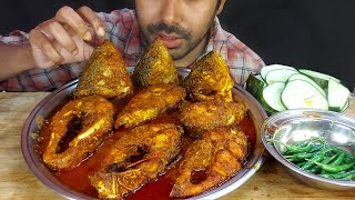 hilsha fish head masala curry spicy big fish bhuna oily masala salad green chilli eating show