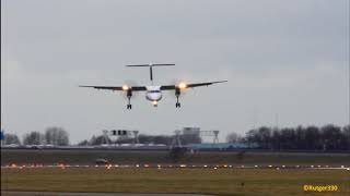 Flybe Dash Q8-400 stormy landing RW18R at schiphol