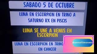 📌📅SABADO 5 DE OCTUBRE. LUNA SE UNE A VENUS EN ESCORPION. Que nos deparan los astros hoy? 📌📅