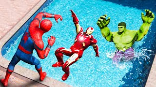 GTA 5 Spiderman vs Hulk vs Iron Man Water Ragdolls Jumps/Fails #11 (Euphoria Physics)