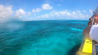 The beautiful turquoise sea on the Ultramar ferry from Puerto Juarez, Cancun to Isla Mujeres