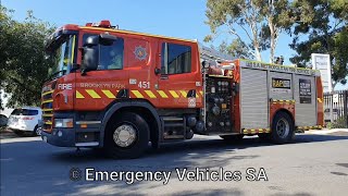 SAMFS Scania P310 pumpers Woodville #249 & Brooklyn Park #451 departing from water rescue callout