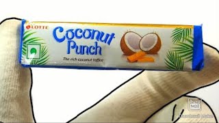 Lotte Coconut Punch, Yummmy Coconut Toffee With Tiny Bits of Real dessicated Coconut toffee asmr