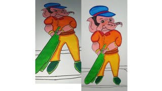 Ganapati drawing || ganesh drawing || playing cricket Ganapati drawing || ganesh chaturthi drawing