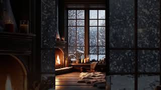 Cozy  Cabin Ambience Fireplace at Snowy Weather #relax #snowstorm #cozywinterambience #snowstorm