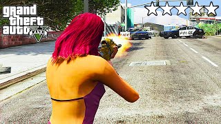 GTA 5 CRAZY GIRL FIVE STAR COP BATTLE WANTED LEVEL RAMPAGE ESCAPE!