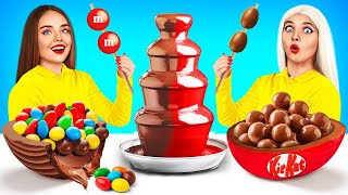 Chocolate Fountain Fondue Challenge | Eating Expensive vs Cheap Chocolate Food RATATA POWER