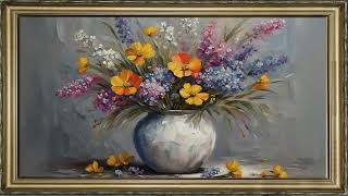 FRAME TV ART SCREENSAVER OIL PAINTING TV  BACKGROUND FRAMED WILD FLOWERS VASE NO SOUND WALLPAPER 4K