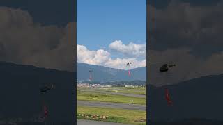 Fulpati 2081 Banner Display by Nepal Army Airbus H125 and Bell 407 GXP Helicopter