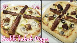 Seekh kabab pizza without oven step by step recipe||Chicken seekh kabab pizza recipe by #KWS