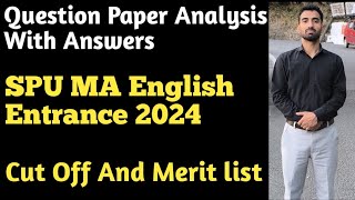 MA ENGLISH Entrance 15 June 2024 SPU Mandi Question Paper Answer Key Analysis With Answers Cut Off