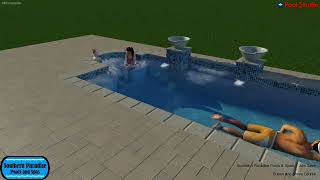 Custom Pool With Lap Lane, 2 Magic Bowls on Columns