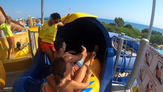 blue light water slide at Yali castle Aquapark | Gümüldür 4k POV