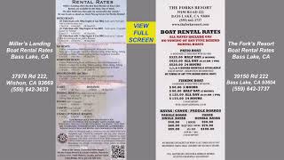 Bass Lake, CA Boat Rental Rates - Miller's Landing and Fork's Resort, CA