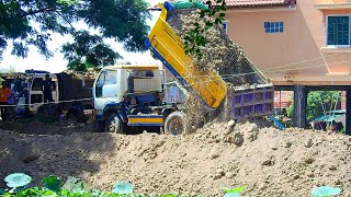 Wow!! So Amazing Skill! MITSUBISHI BD2H Dozer Get hard works moving soils to deep pond & resize road