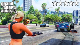 GTA 5 CRAZY GIRL FIVE STAR COP BATTLE RAMPAGE WANTED LEVEL ESCAPE!